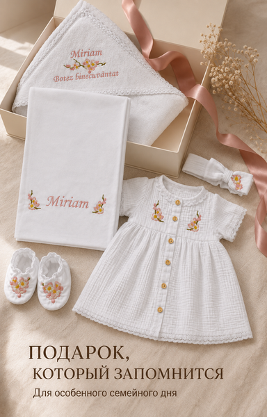 Set pentru botez Pampy pentru fetiță cu broderie personalizată 50-56 cm (0-1 luni) 44990989 foto