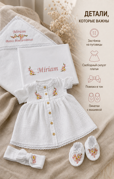 Set pentru botez Pampy pentru fetiță cu broderie personalizată 50-56 cm (0-1 luni) 44990989 foto