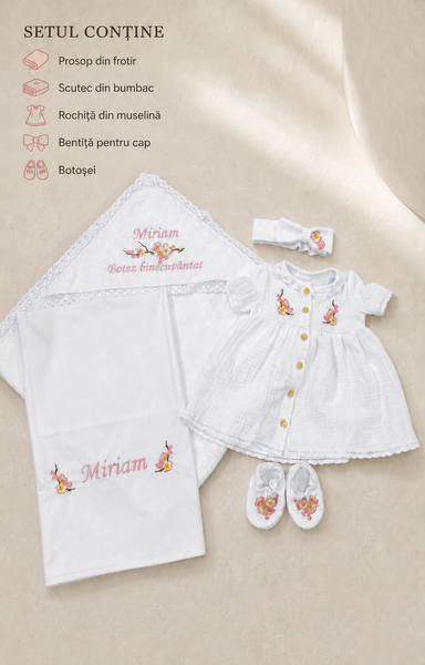 Set pentru botez Pampy pentru fetiță cu broderie personalizată 50-56 cm (0-1 luni) 44990989 foto