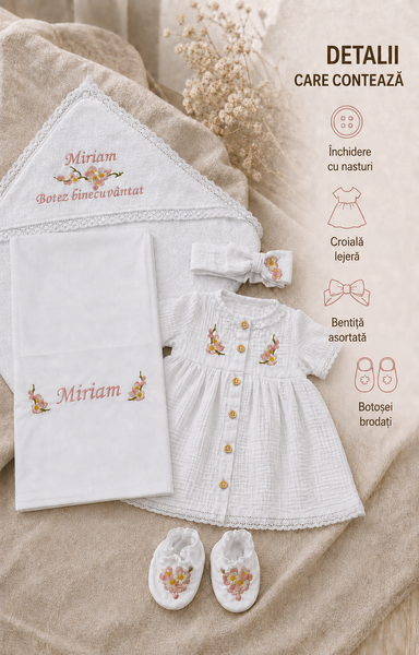 Set pentru botez Pampy pentru fetiță cu broderie personalizată 50-56 cm (0-1 luni) 44990989 foto