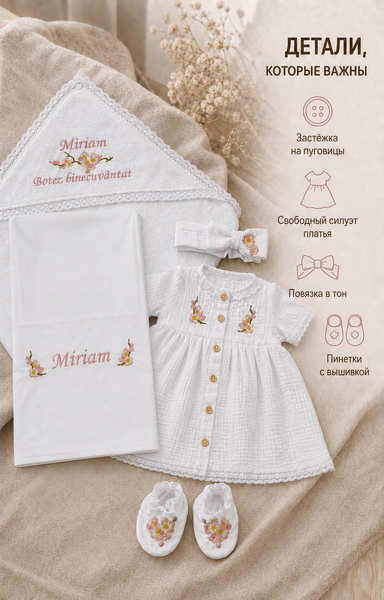 Set pentru botez Pampy pentru fetiță cu broderie personalizată 50-56 cm (0-1 luni) 44990989 foto