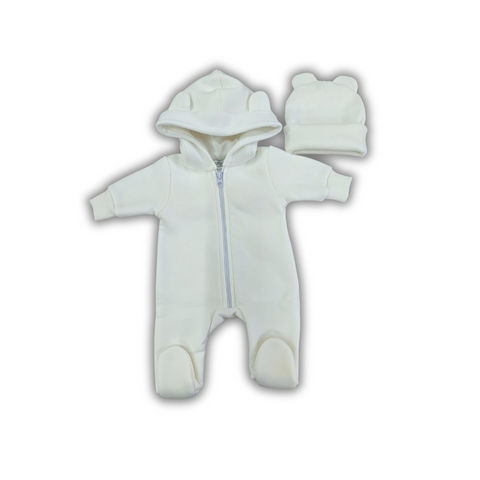 Salopetă Pampy din tricot de bumbac flaușat + căciuliță Ivory 550899 foto
