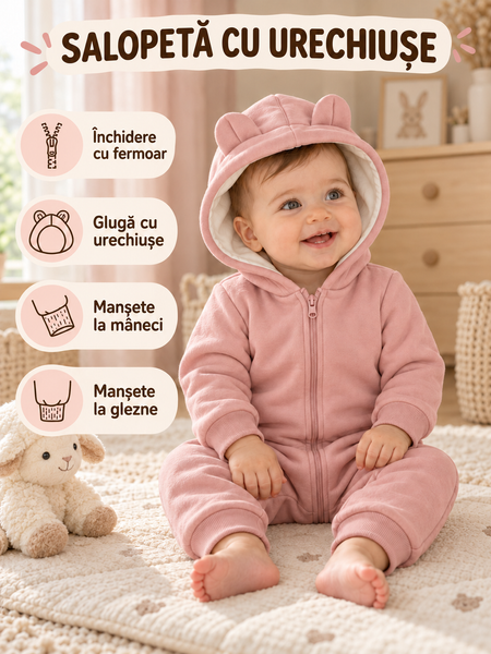 Комбинезон С капюшоном и без ножек Light Pink   74-80 см (9-12 месяцев) ID999MARKET_6260034 фото