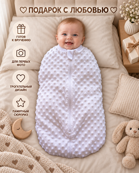 Pelincă cocon căptușită Pampy cu fermoar 50-56 cm (0-1 luni) alb  17648406 foto