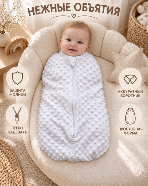 Pelincă cocon căptușită Pampy cu fermoar 50-56 cm (0-1 luni) alb  17648406 foto