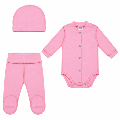 Комплект из 3-х единиц 0-1 месяцев Pink (боди+ползунки+ шапочка)  ID999MARKET_6321602 фото