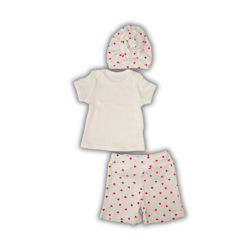 Set Maiou Ivory+Pantalonași Scurți+Turban Red Hearts 68-74 cm (6-9 luni) 34564775 foto