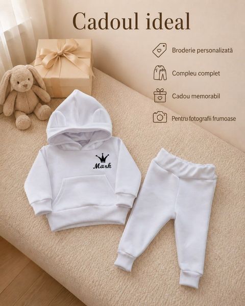 Costum alb sportiv personalizat Hanorac+pantolanasi 1-3 luni ID999MARKET_6795696 foto