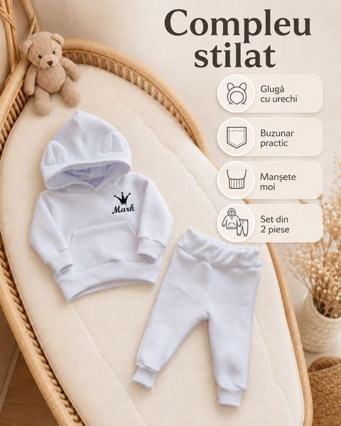 Costum alb sportiv personalizat Hanorac+pantolanasi 1-3 luni ID999MARKET_6795696 foto