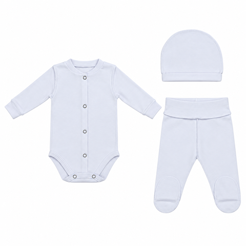 Комплект из 3-х единиц 0-1 месяцев White (боди+ползунки+ шапочка)  ID999MARKET_6321602 фото