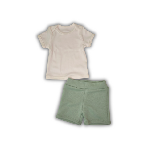 Set Maiou Ivory+Pantalonași Scurți Olive fără Flis 62-68 cm (3-6 luni) 92487606 foto