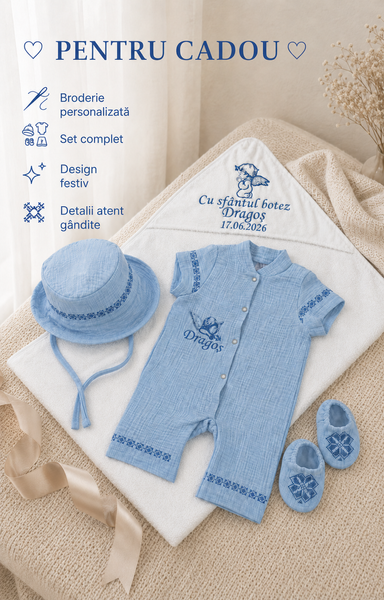 Set pentru botez Pampy &ndash; prosop din mahra + salopetă, pălărioară și botoșei 50-56 cm (0-1 luni) 92203281 foto
