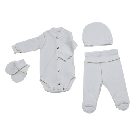 Set din 4 piese 0-1 luni Ivory (body+pantalonași+căciuliță+mănuși anti-zg&acirc;rieturi) ID999MARKET_6768669 foto