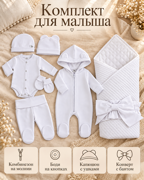 Set pentru externare Pampy White 56-62 cm (1-3 luni)alb ID999MARKET_6749614 foto