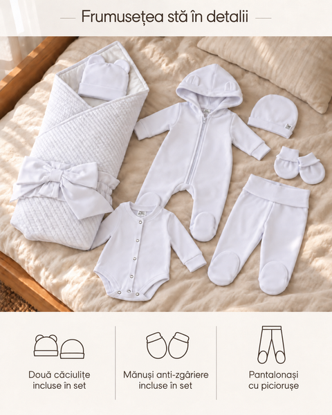Set pentru externare Pampy White 56-62 cm (1-3 luni)alb ID999MARKET_6749614 foto