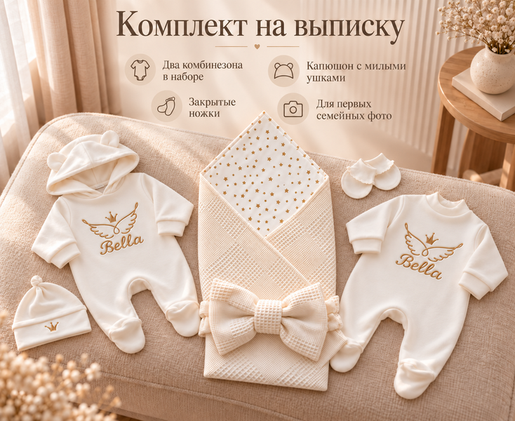 Setul pentru externarea Vafel Ivory 56-62 cm (1-3 luni) ID999MARKET_6710030 foto