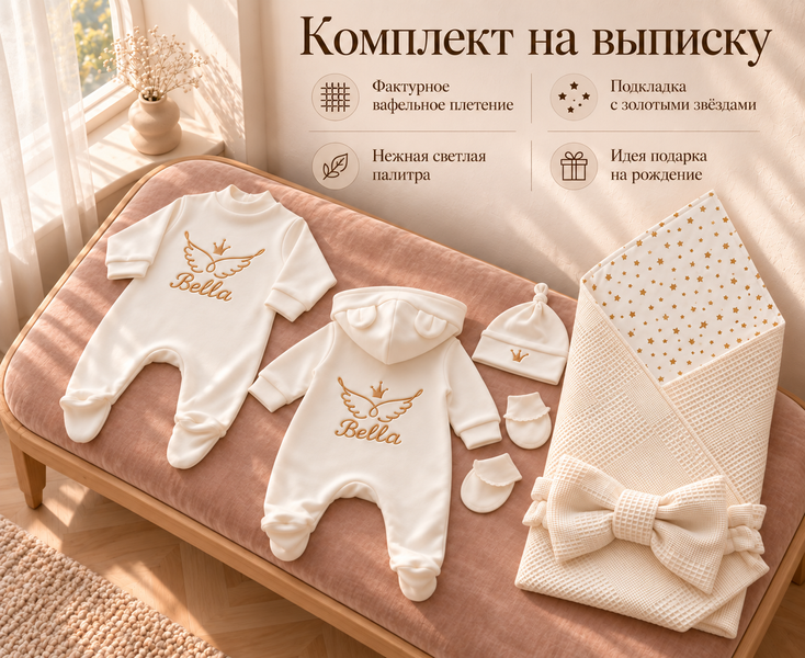 Setul pentru externarea Vafel Ivory 56-62 cm (1-3 luni) ID999MARKET_6710030 foto